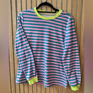 We The Free DUPE Striped Pink & Teal Long Sleeve Tee with Lime Trim